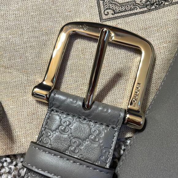 Authentic GUCCI dusty grey gold leather belt 80 27-28 4/6 new w bag main image 8